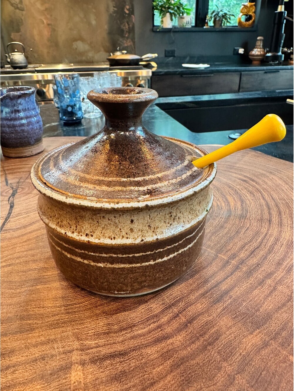 Vintage 1980 Studio Art Pottery Honey Pot / Condiment Jar